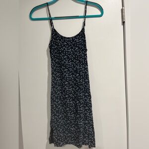 Brandy Melville Black, Blue and White Floral Spaghetti Strap Dress